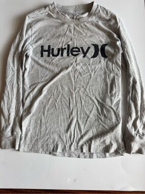 Hurley Boys Long Sleeve One & Only Logo Graphic Tee Light Gray Size Small 8-10